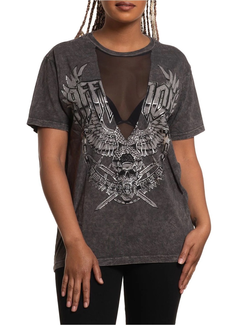 Women’s Distressed Affliction Black Tour Storm Oversized Tee size Medium